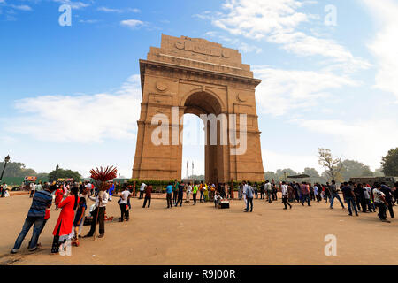 Tourists enjoy near India Gate war memorial Delhi on Rajpath road. Stock Photo
