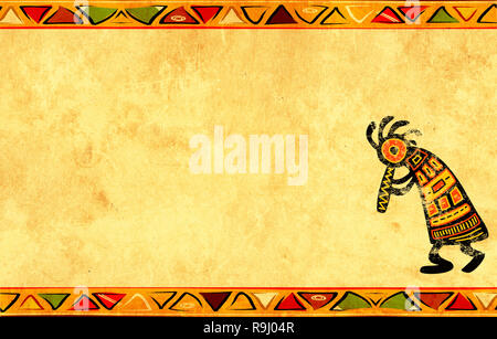 Dancing musician. Grunge background with African traditional patterns Stock Photo