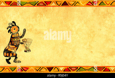 Dancing musician. Grunge background with African traditional patterns Stock Photo