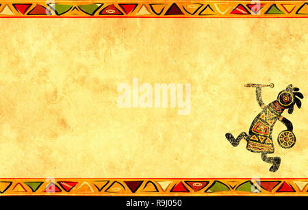 Dancing musician. Grunge background with African traditional patterns Stock Photo