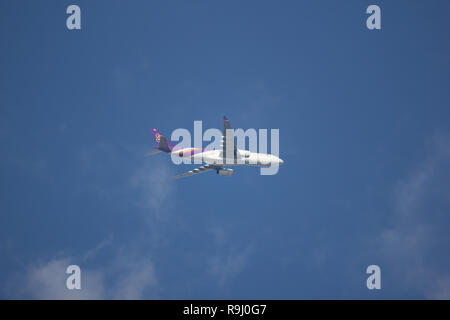 Chiangmai, Thailand - December 16 2018: HS-TET Airbus A330-300 of Thai Airways. In Flight Chiang mai to Bangkok. Stock Photo