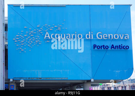 Genoa, Italy: 2015 June: Acquario di Genova  (in English: Aquarium of Genoa ) main entrance Stock Photo