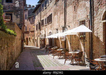 Medieval sreets at touristic center of Certaldo old town. Tuscany, Italy. Stock Photo