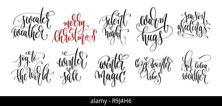 set of 10 hand lettering inscription text to winter holiday Stock Vector