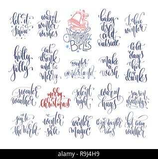 set of 20 hand lettering inscription text to winter holiday Stock Vector