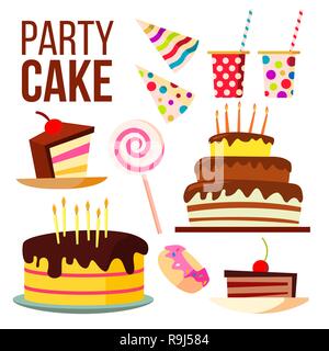 Party Sweet Cake Vector. Big Celebration Cake. Festive, Holiday, Birthday Design Element. Isolated Cartoon Illustration Stock Vector