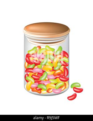 colorful jellybeans in an airtight glass jar isolated Stock Vector