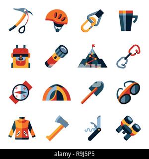 Digital vector mountaineering technology icons set infographics Stock Vector