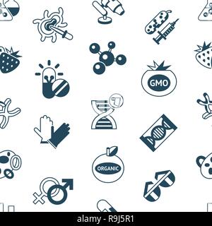 Digital vector genetic engineering gmo technology icons set infographics, seamless pattern Stock Vector