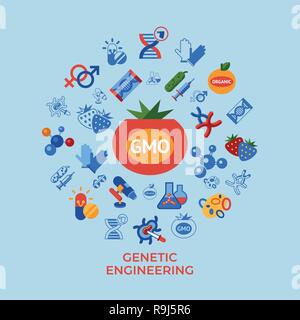 Digital vector genetic engineering gmo technology icons set infographics Stock Vector