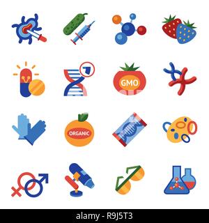 Digital vector genetic engineering gmo technology icons set infographics Stock Vector