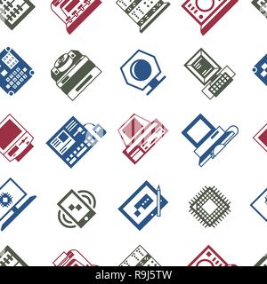Digital vector personal computer timeline technology icons set infographics, seamless pattern Stock Vector