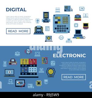 Digital vector personal computer timeline technology icons set infographics Stock Vector