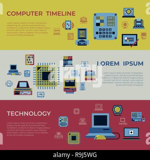 Digital vector personal computer timeline technology icons set infographics Stock Vector