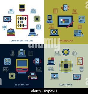 Digital vector personal computer timeline technology icons set infographics Stock Vector