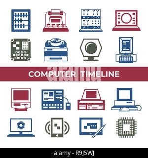 Digital vector personal computer timeline technology icons set infographics Stock Vector