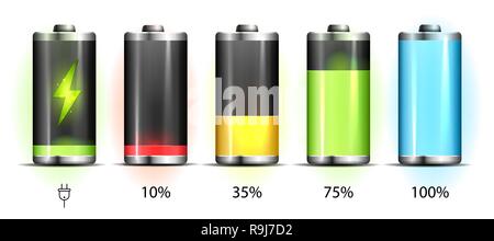 Realistic discharged and fully charged battery smartphone - vector infographic Stock Vector