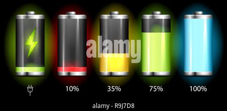 Realistic discharged and fully charged battery smartphone - vector infographic Stock Vector