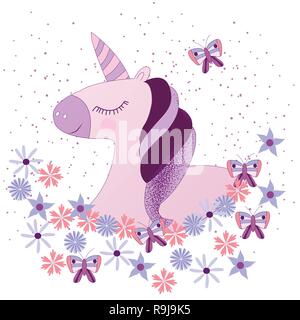 Cute magical unicorn. Print for t-shirt. Romantic hand drawing illustration  for children Stock Vector Image & Art - Alamy