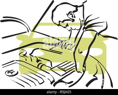 illustration of a mechanic at work in a car repair shop Stock Vector