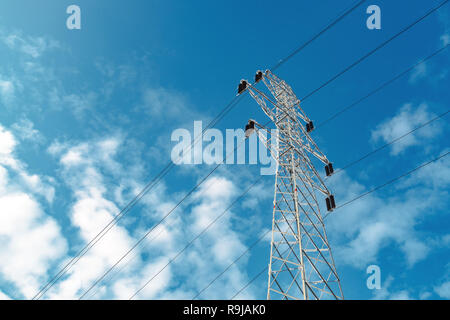 Frozen electricity pylon, power and energy industrial concept