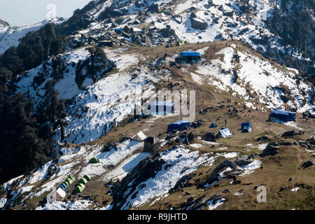 Campsite at Triund in the Dhauladhar ranges in Himachel Pradesh, India Stock Photo