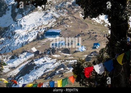 Campsite at Triund in the Dhauladhar ranges in Himachel Pradesh, India Stock Photo