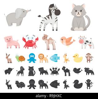 An unrealistic cartoon, black animal icons in set collection for design. Toy animals vector symbol stock  illustration. Stock Vector