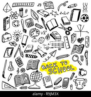 School icons, sketch collection in doodle style, vector illustration Stock Vector