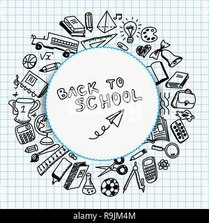 School supplies drawn in sketch style, back to school vector illustration Stock Vector