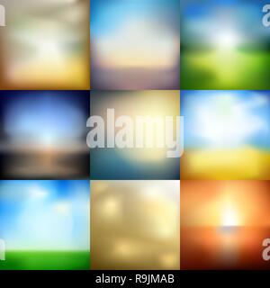 Set of abstract colorful blurred nature backgrounds, vector illustration Stock Vector