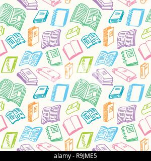 Books sketch seamless colorful pattern in doodle style, vector illustration Stock Vector