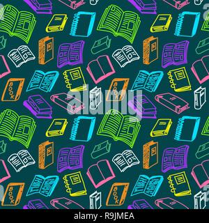 Books sketch seamless colorful pattern in doodle style, vector illustration Stock Vector