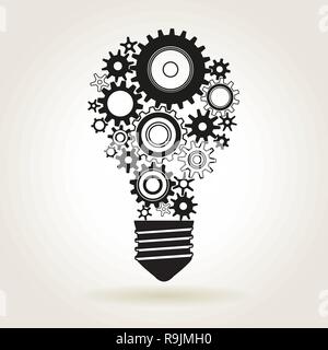 Light bulb shape with cog wheels, idea or technical solution symbol, vector illustration Stock Vector