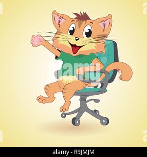 Cartoon cat sittting on business chair, vector illustration Stock Vector