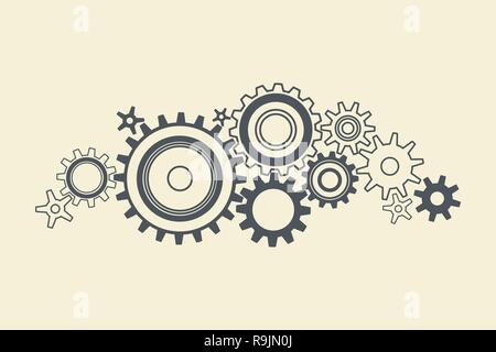 Abstract black connected cogs, gears, vector illustration Stock Vector