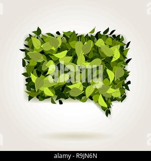 Abstract bright green leaves background in bubble speech form, vector illustration Stock Vector