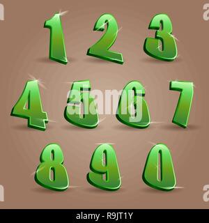 Numbers set in glittering green metal modern style. Vector illustration Stock Vector