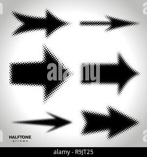 Set of black isolated Halftone Arrows, vector illustration Stock Vector