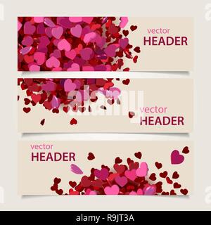 Set of three abstract Valentine's Day headers, web banners. Vector illustration Stock Vector