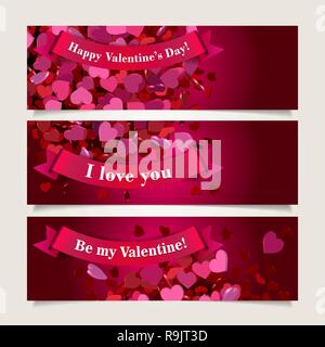 Set of three abstract Valentine's Day headers, web banners. Vector illustration Stock Vector