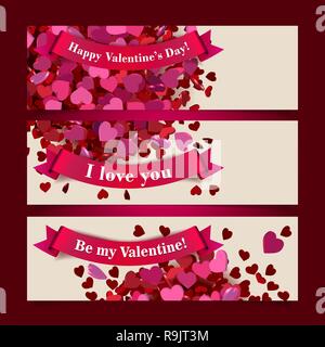 Set of three abstract Valentine's Day headers, web banners. Vector illustration Stock Vector