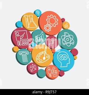 Set of colorful isolated icons of educational thematics, vector illustration Stock Vector