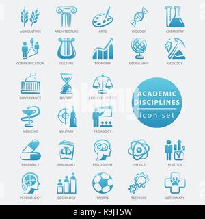Academic disciplines isolated icon set, vector illustration Stock Vector