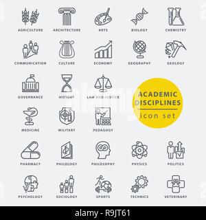 Academic disciplines isolated icon set, vector illustration Stock Vector