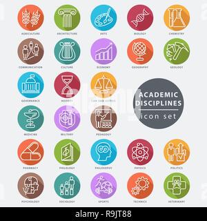 Academic disciplines isolated icon set, vector illustration Stock Vector