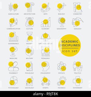 Trendy thin line academic disciplines isolated icon set, vector illustration Stock Vector