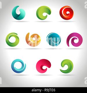Set of abstract swirl colorful icons, vector illustration Stock Vector