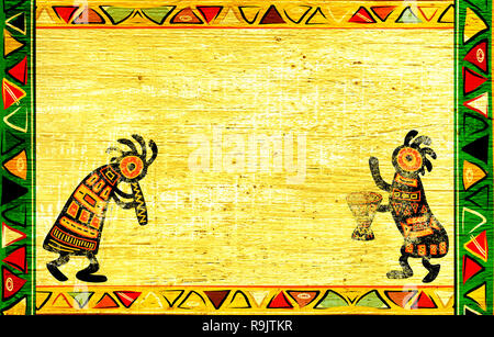 Dancing musician. Grunge background with African traditional patterns Stock Photo