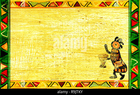 Dancing musician. Grunge background with African traditional patterns Stock Photo